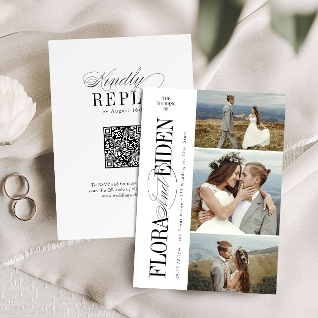 Invitation All in One Timeless Typography 3 photo Wedding (All in One Timeless Typography 3 photo Wedding Invitation)