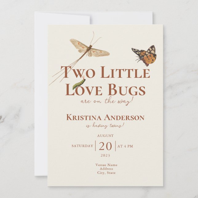 Invitation All in One Twins Love Baby shower des bogues (Devant)