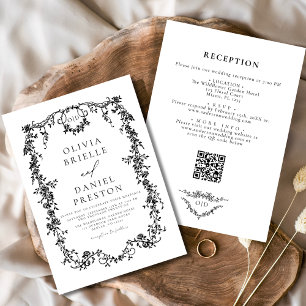 Invitation All In One Victorian Black QR Code Mariage