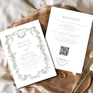 Invitation All In One Victorian Sage Green QR Code Mariage