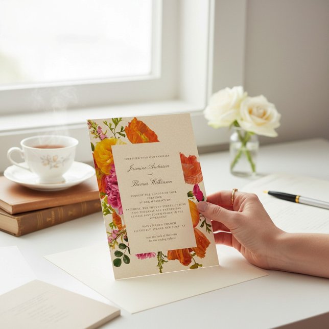 Invitation all in one wedding qr code orange poppy wedding (Créateur téléchargé)