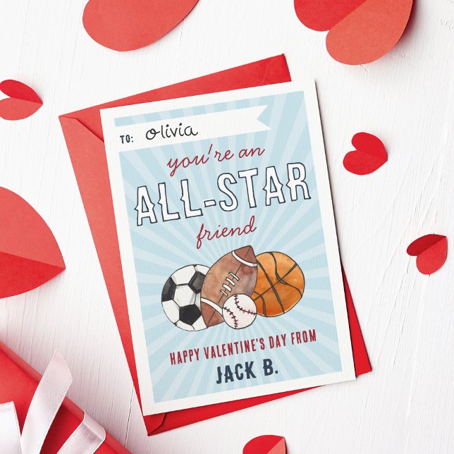 Invitation All-Star Sports Kids Valentines Day Card (Créateur téléchargé)