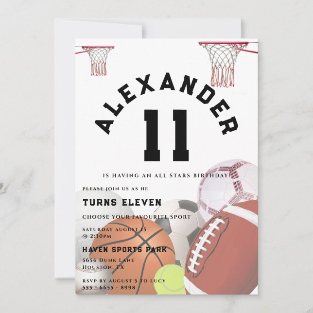 Invitation All Stars Kids Birthday Party (Devant)