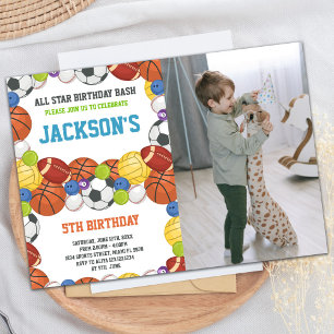 Invitation All Stars White Sports Party Anniversaire avec pho