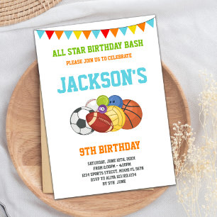 Invitation All Stars White Sports Party Anniversaire Invitati