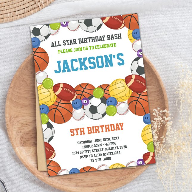 Invitation All Stars White Sports Party Anniversaire Invitati (All Stars White Sports Party Birthday Invitations)
