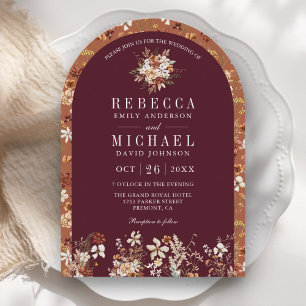 Invitation Allée de mariage en terre cuite florale bordeaux