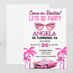 Invitation Allez Besties ! Filles roses chaudes fête d'annive