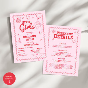 Invitation Allez les filles fille fille rose et rouge Bachelo