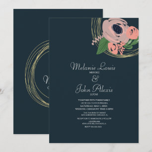 Invitation Alliance Bague de feuille rose rose floral botaniq