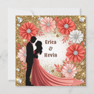 Invitation 💍 Alliance de mariage Fleurs de corail Or Couple