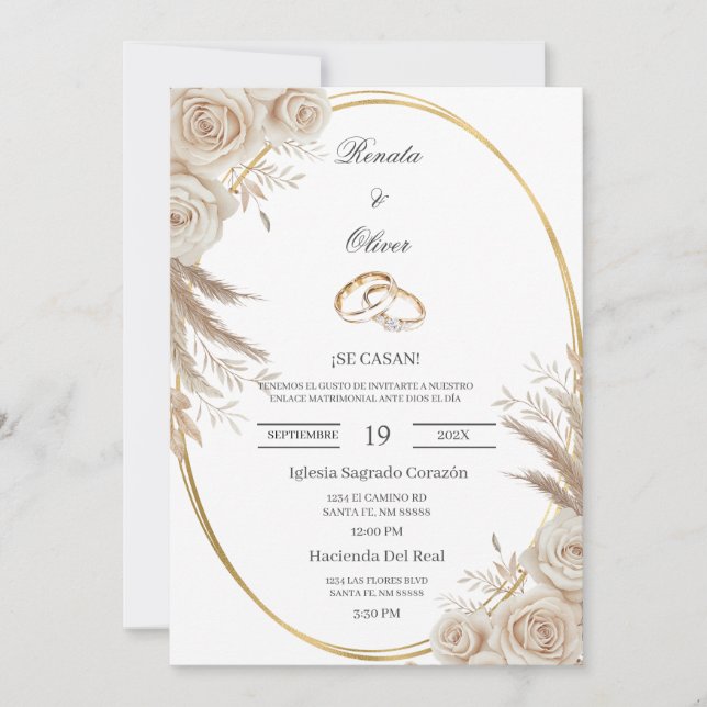 Invitation Alliance de mariage ovale Boho carton d'invitation (Devant)