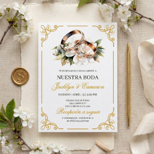 Invitation Alliance Élégante à Fleurs Blanches Mariage Espagn