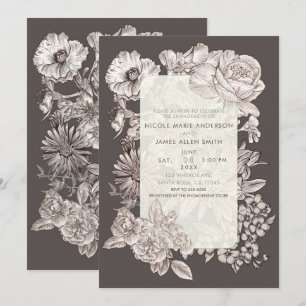 Invitation Alliance Florale Moderne Ivoire et Gris de Mariage