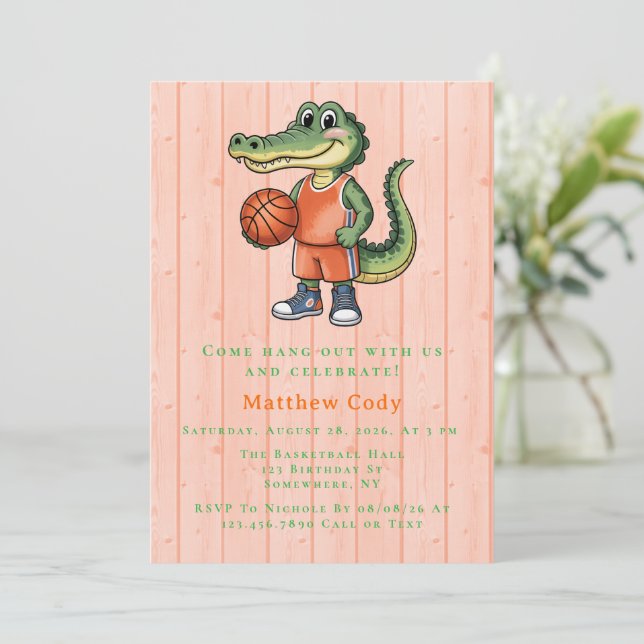 Invitation Alligator Basketball fête d'anniversaire pour les  (Debout devant)