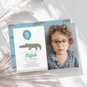 Invitation Alligator Crocodile Balloon Enfant's Birthday Phot