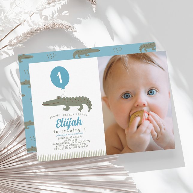 Invitation Alligator Crocodile Balloon garçon 1er anniversair (Créateur téléchargé)