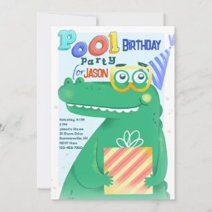 Invitation Alligator Fête de Piscine