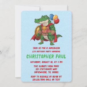 Invitation Alligator Vert Superhero fête d'anniversaire