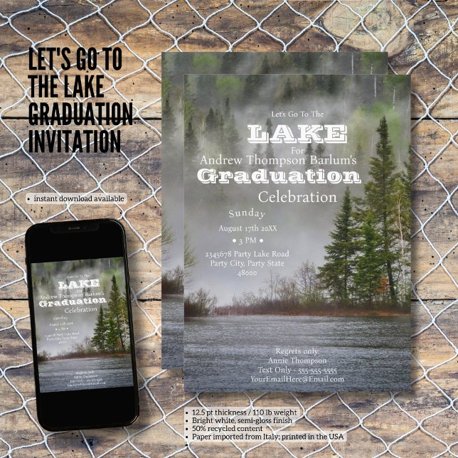 Invitation Allons à la graduation du lac (Let's Go To The Lake Graduation Invitation)