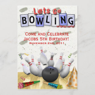 Invitation Allons au Bowling, fête d'anniversaire