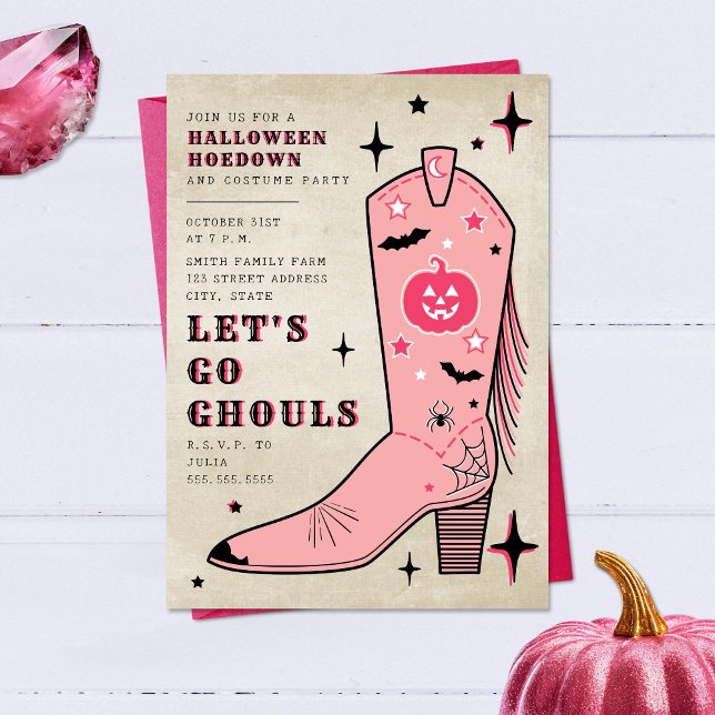 Invitation Allons Gouls Halloween Party Pink Cowgirl Boot (Créateur téléchargé)