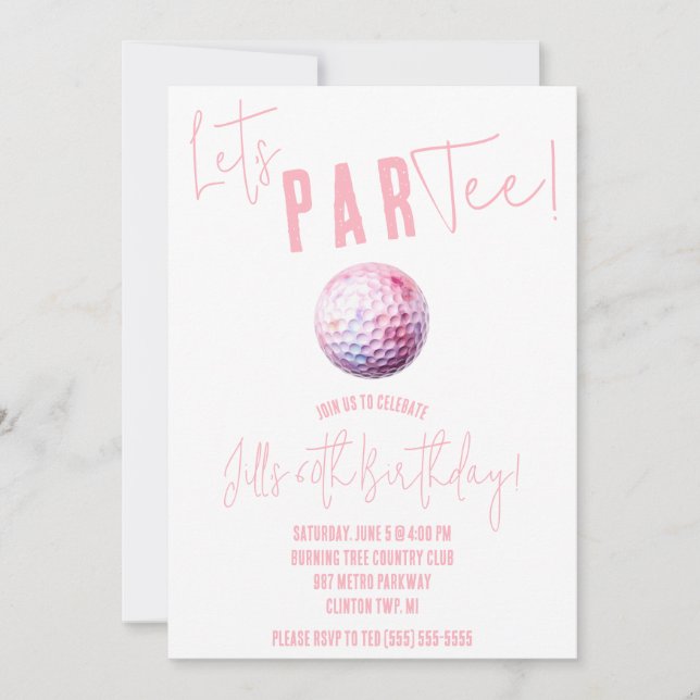Invitation Allons ParTee! Fête sur le thème de golf rose et b (Devant)