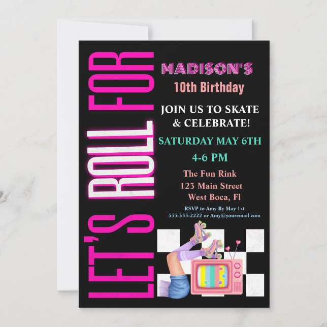 Invitation Allons Rouler Pour, Roller Skate Glow Party (Devant)