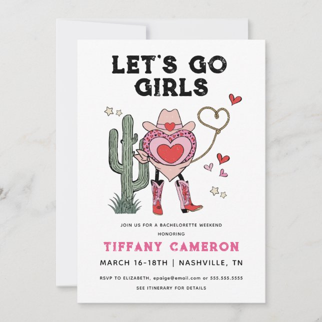 Invitation Allons-y Filles Cowgirl Bachelorette Week-end (Devant)