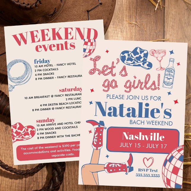 Invitation Allons-y Filles Nashville Bachelorette Itinéraire (Créateur téléchargé)