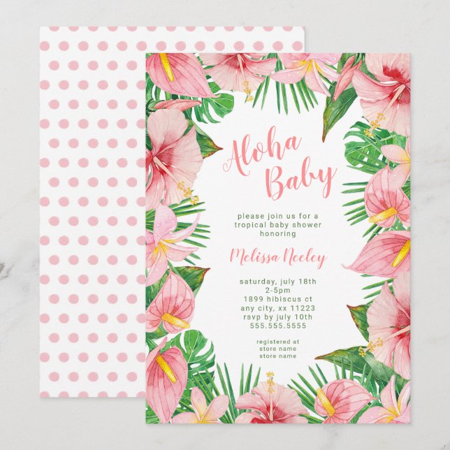 Invitation Aloha Baby, baby shower tropical (Devant / Derrière)