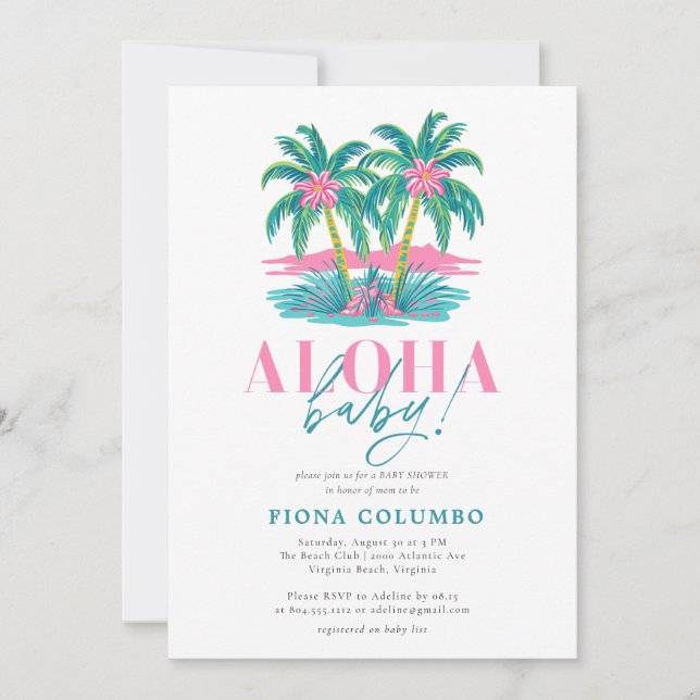 Invitation Aloha Baby Baby shower tropical de palmiers (Devant)