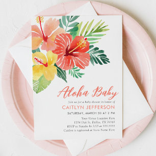 Invitation Aloha Baby Baby shower tropical Hibiscus Luau
