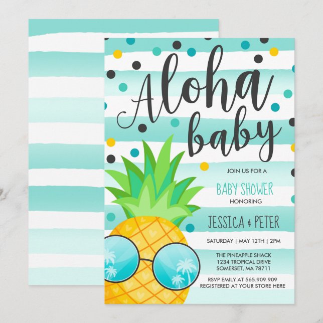 Invitation Aloha baby shower d'ananas d'invitation de baby (Devant / Derrière)