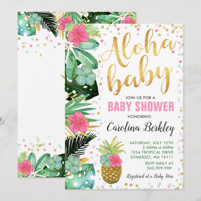 Invitation Aloha baby shower tropical d'invitation de baby (Devant / Derrière)