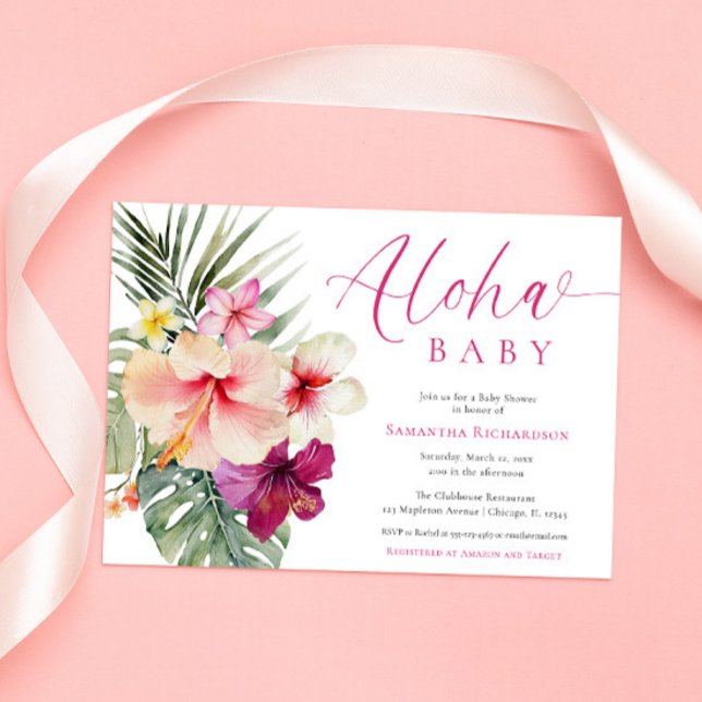 Invitation Aloha bébé fleurs tropicales fille baby shower (Créateur téléchargé)