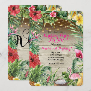 Invitation Aloha Bois Tropical Floral Feuilles et Lumières Lu