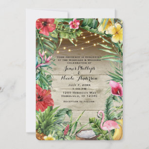 Invitation Aloha Bois Tropical Floral Feuilles et Lumières Ma