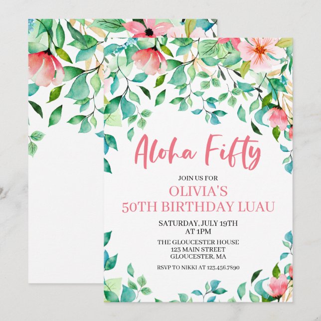 Invitation Aloha Cinquante Tropical 50th Luau Anniversaire In (Devant / Derrière)
