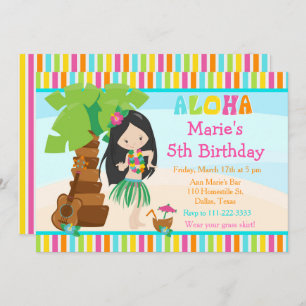 Invitation Aloha Cute Black Coiffeuse Fête d'anniversaire