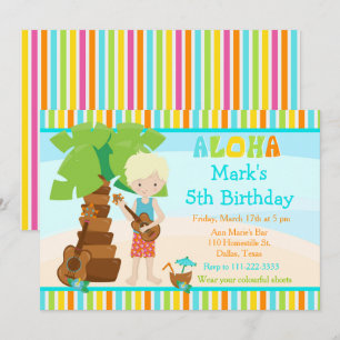 Invitation Aloha Cute Blonde Boy Fête d'anniversaire