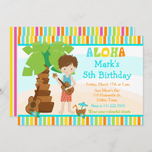 Invitation Aloha Cute Brunette Boy Fête d'anniversaire