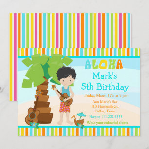 Invitation Aloha Cute Cheveux Noir Boy Fête d'Anniversaire