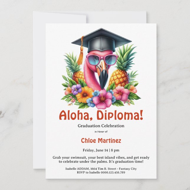 Invitation Aloha Diploma Tropical Graduation Pool Party  (Devant)