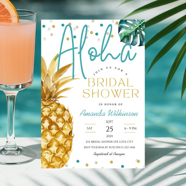 Invitation Aloha été ou Luau Fête des mariées tropicale moder (Modern Tropical Aloha Summer or Luau Bridal Shower Invitation)