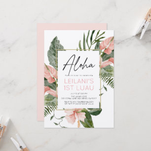 Invitation Aloha Fille Fleur Tropicale Rose 1er Anniversaire