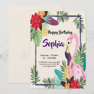 Invitation Aloha Flamant rose tropical