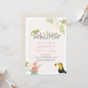Invitation Aloha Fleur Tropicale Fille Toucan 1er Anniversair