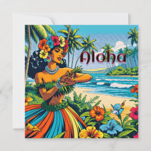Invitation Aloha Hawaii Hula Dancer sur la plage