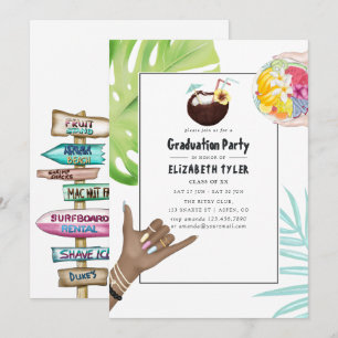 Invitation Aloha Hawaii Tropical Beach Graduation Party